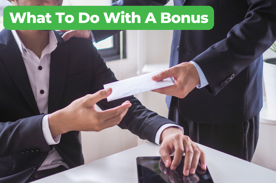 A man handing another man an envelope, with the text, How to invest a bonus